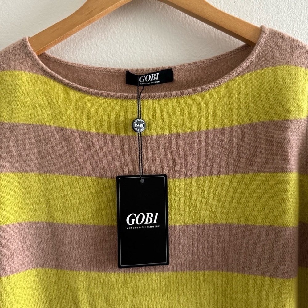 NWT Gobi Mongolian Cashmere Striped Yellow Tan Sweater Dress size Large - Picture 7 of 14